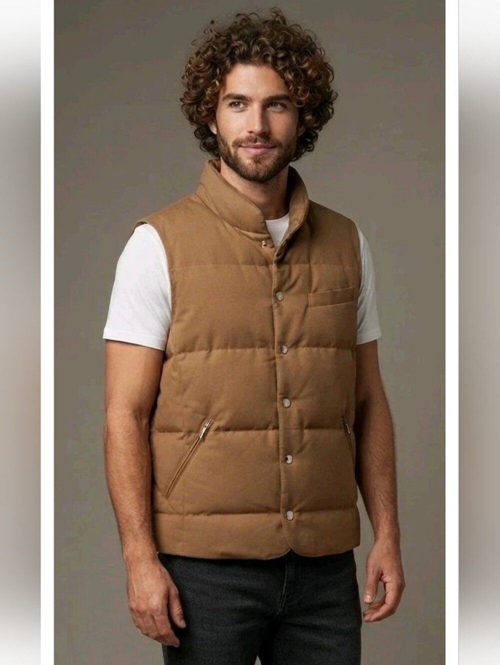 Suitsupply Men’s Camel Down Puffer Vest Chengdu Cotton Nylon! Size XL Excellent